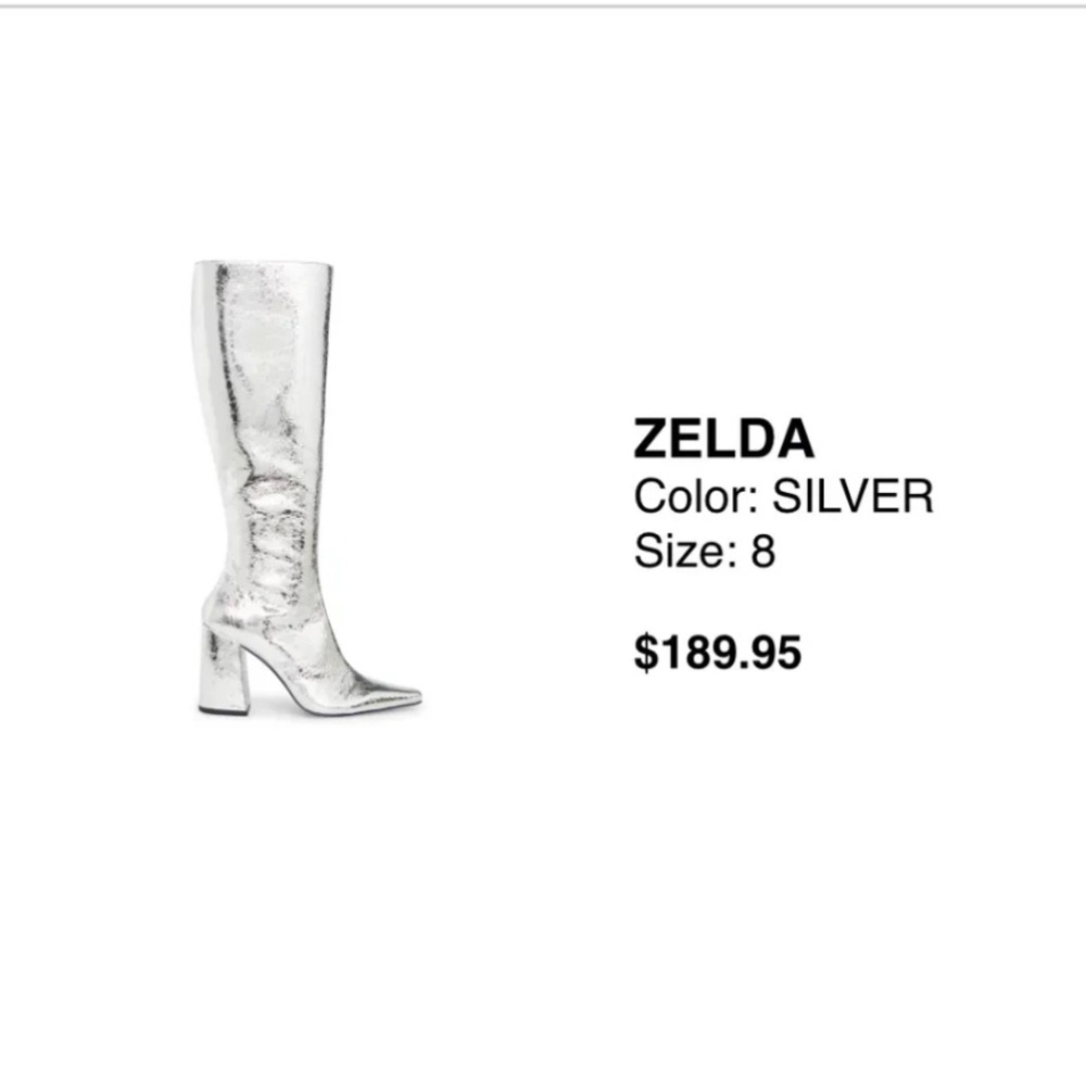 Steve Madden Silver Zelda Pointed Toe Block Heel Under the Knee Boots - Picture 6 of 16